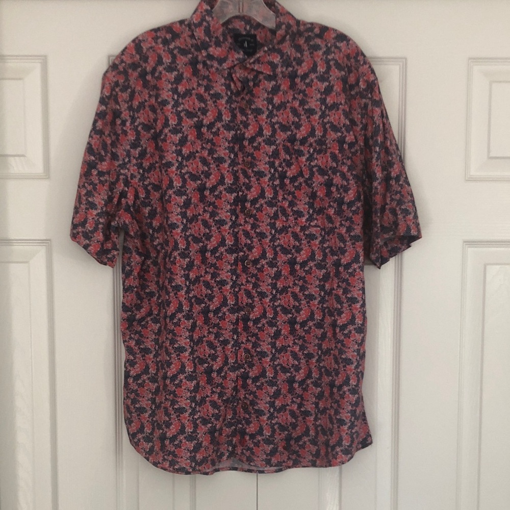 johnnie-O Short-Sleeve Button-Down Shirt in Navy & Coral Floral